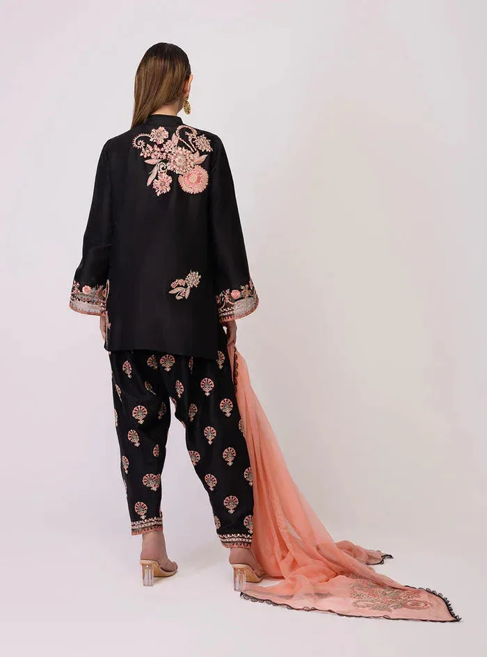 Zainab Chottani Luxe Edit 25 Black Raw Silk – view 2 – Poshaq