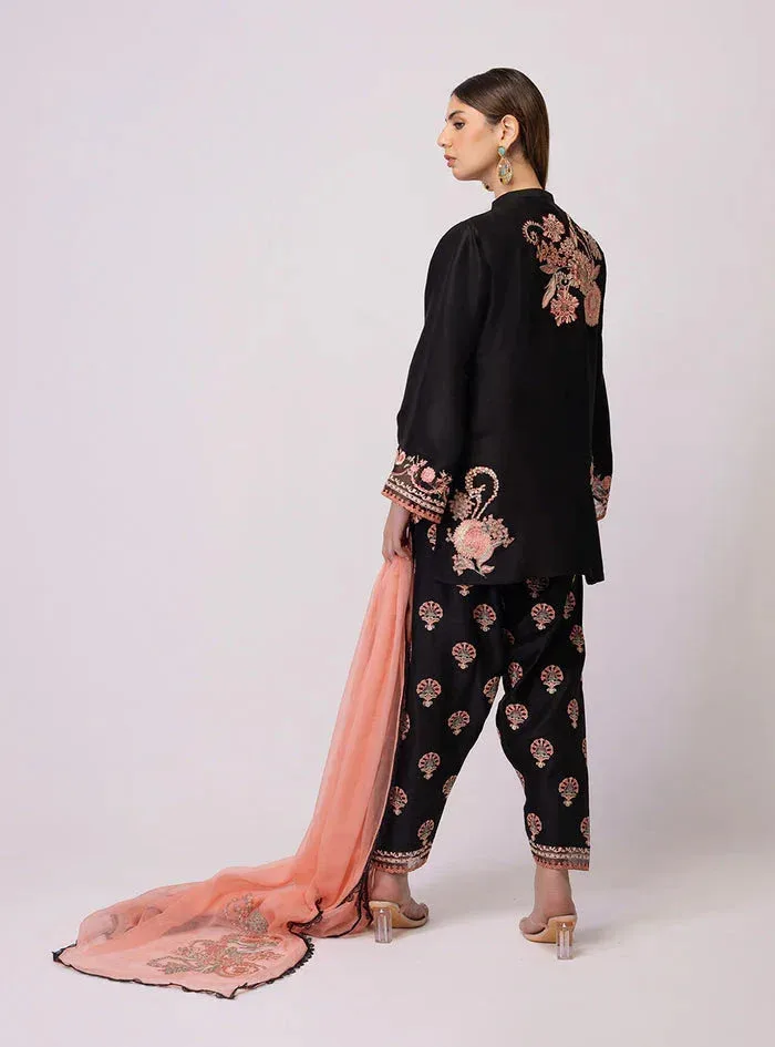 Zainab Chottani Luxe Edit 25 Black Raw Silk – view 3 – Poshaq