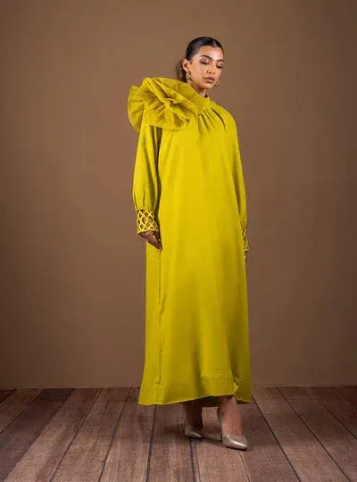 Zainab Chottani The Kaftan Edit Lime Yellow Linen – view 1 – Poshaq
