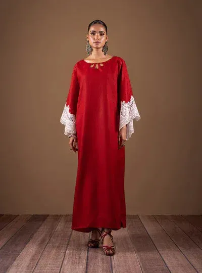 Zainab Chottani The Kaftan Edit Red Linen – view 1 – Poshaq