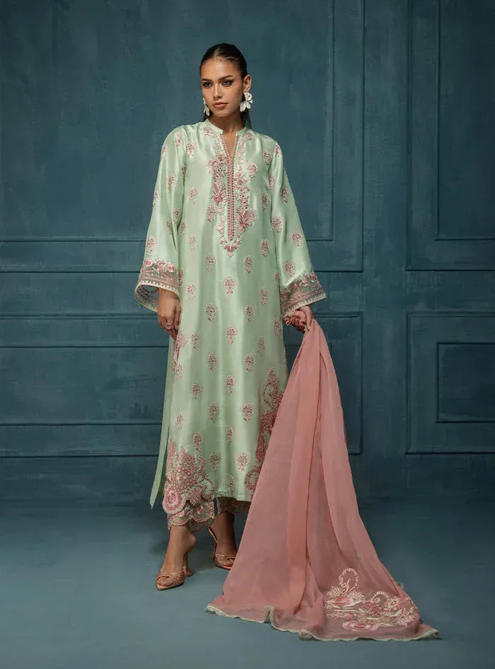 Zainab Chottani Luxe Edit 25 Pastel Green Raw Silk – view 1 – Poshaq