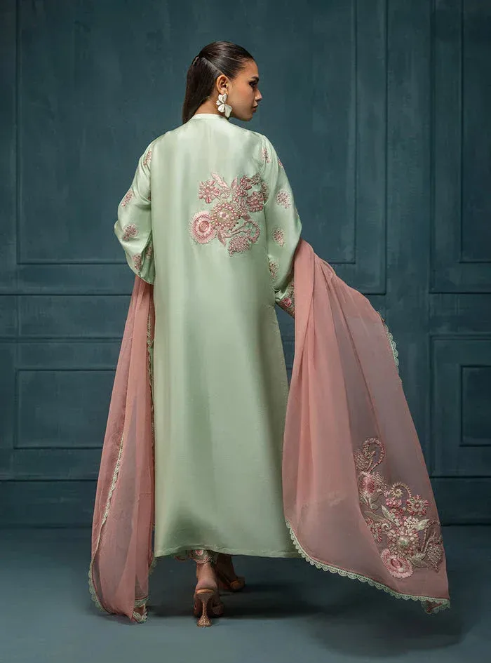 Zainab Chottani Luxe Edit 25 Pastel Green Raw Silk – view 2 – Poshaq