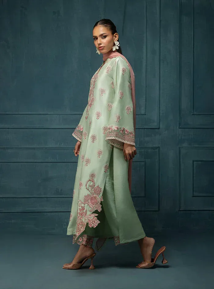 Zainab Chottani Luxe Edit 25 Pastel Green Raw Silk – view 3 – Poshaq