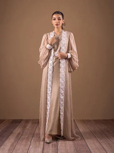 Zainab Chottani The Kaftan Edit Coffee Chiffon – view 1 – Poshaq