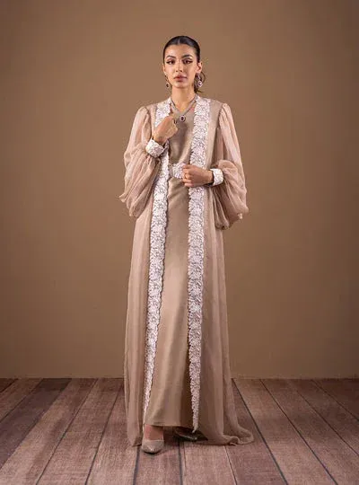 Zainab Chottani The Kaftan Edit Coffee Chiffon – view 1 – Poshaq