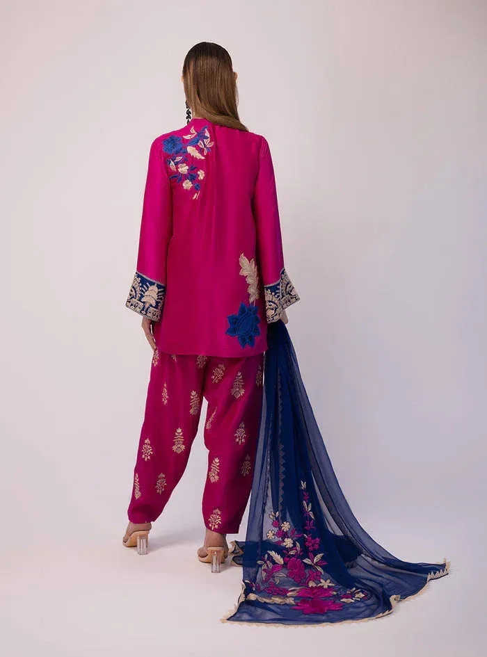 Zainab Chottani Luxe Edit 25 Dark Pink Raw Silk – view 2 – Poshaq