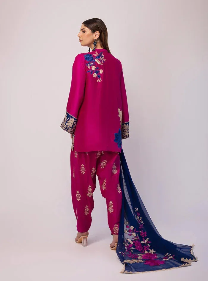 Zainab Chottani Luxe Edit 25 Dark Pink Raw Silk – view 3 – Poshaq