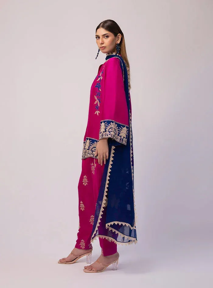 Zainab Chottani Luxe Edit 25 Dark Pink Raw Silk – view 4 – Poshaq