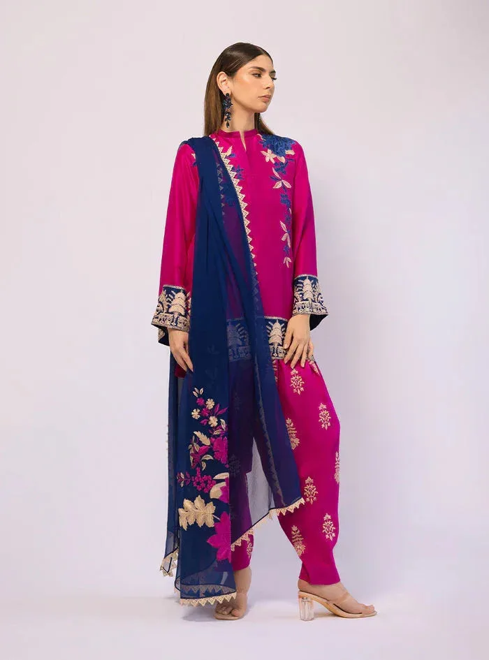 Zainab Chottani Luxe Edit 25 Dark Pink Raw Silk – view 5 – Poshaq