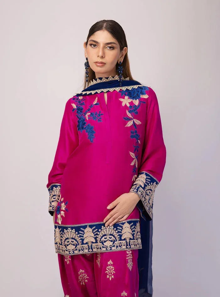 Zainab Chottani Luxe Edit 25 Dark Pink Raw Silk – view 6 – Poshaq