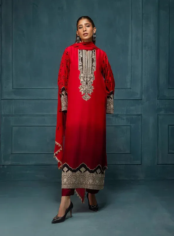 Zainab Chottani Luxe Edit 25 Red Raw Silk – view 1 – Poshaq