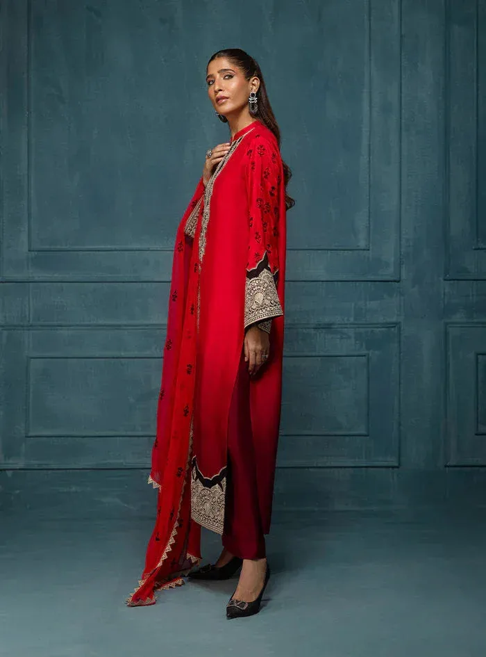 Zainab Chottani Luxe Edit 25 Red Raw Silk – view 3 – Poshaq