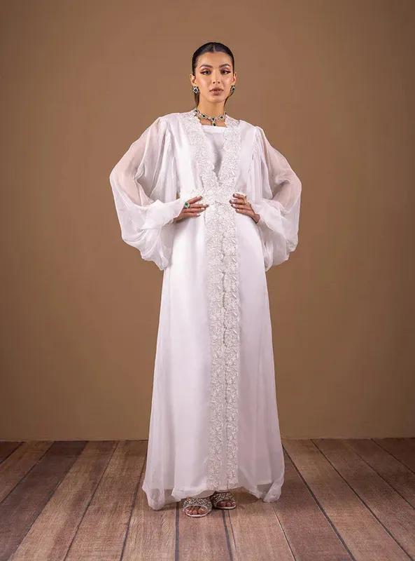 Zainab Chottani The Kaftan Edit White Organza – view 1 – Poshaq