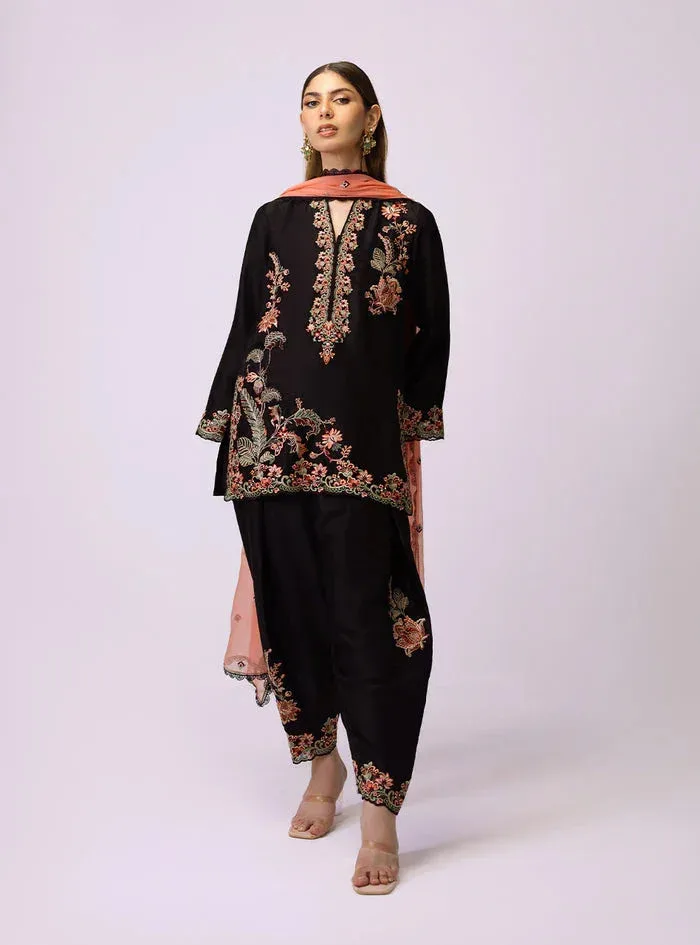 Zainab Chottani Luxe Edit 25 Black Raw Silk – view 1 – Poshaq