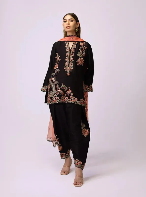 Zainab Chottani Luxe Edit 25 Black Raw Silk – view 1 – Poshaq