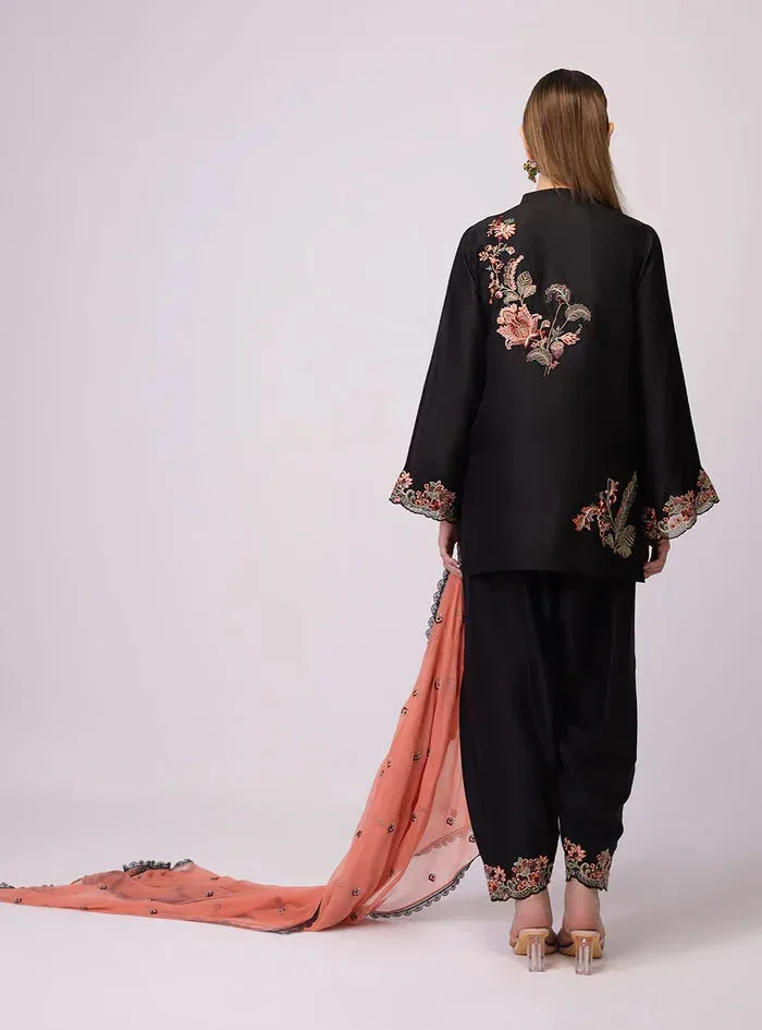 Zainab Chottani Luxe Edit 25 Black Raw Silk – view 2 – Poshaq