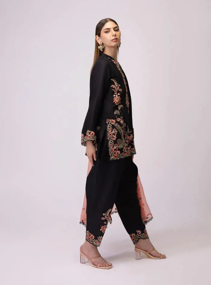 Zainab Chottani Luxe Edit 25 Black Raw Silk – view 3 – Poshaq