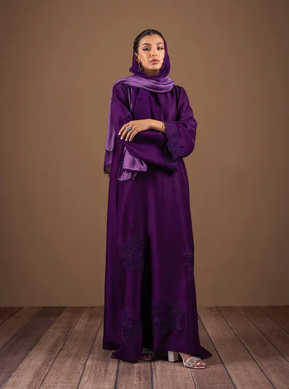 Zainab Chottani The Kaftan Edit Dark Purple Raw Silk – view 1 – Poshaq