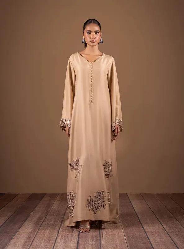 Zainab Chottani The Kaftan Edit Beige Raw Silk – view 1 – Poshaq