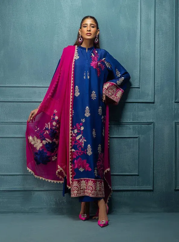 Zainab Chottani Luxe Edit 25 ink blue Raw Silk – view 1 – Poshaq
