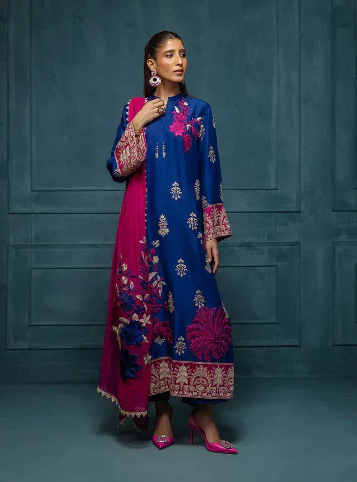 Zainab Chottani Luxe Edit 25 ink blue Raw Silk – view 4 – Poshaq
