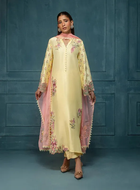 Zainab Chottani Luxe Edit 25 LIGHT CREAM Raw Silk – view 1 – Poshaq
