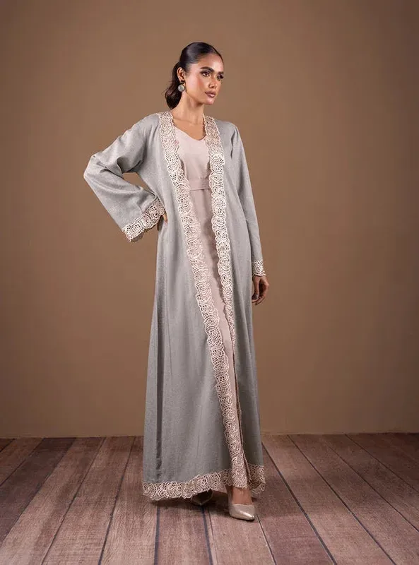 Zainab Chottani The Kaftan Edit Grey Linen – view 1 – Poshaq