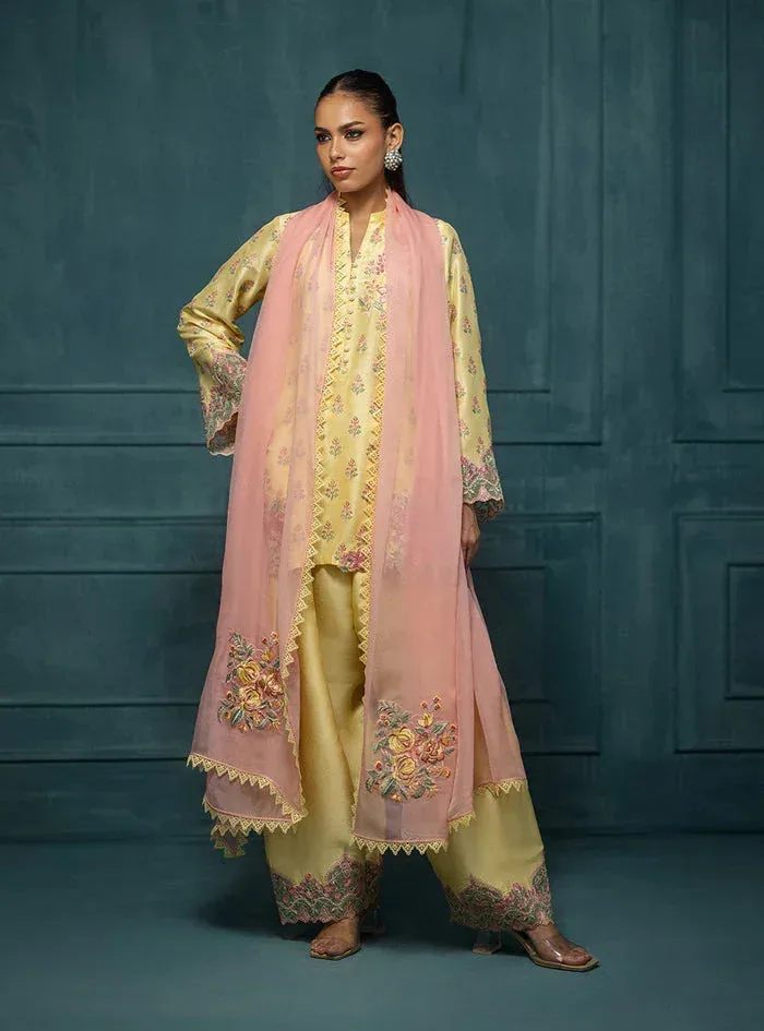 Zainab Chottani Luxe Edit 25 Pastel Yellow Raw Silk – view 1 – Poshaq