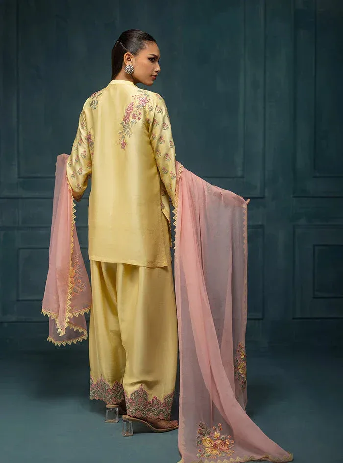 Zainab Chottani Luxe Edit 25 Pastel Yellow Raw Silk – view 2 – Poshaq