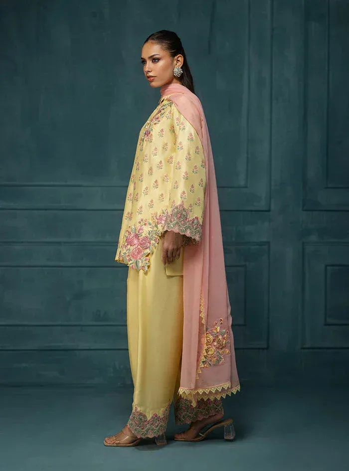 Zainab Chottani Luxe Edit 25 Pastel Yellow Raw Silk – view 3 – Poshaq