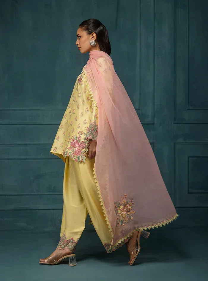 Zainab Chottani Luxe Edit 25 Pastel Yellow Raw Silk – view 4 – Poshaq