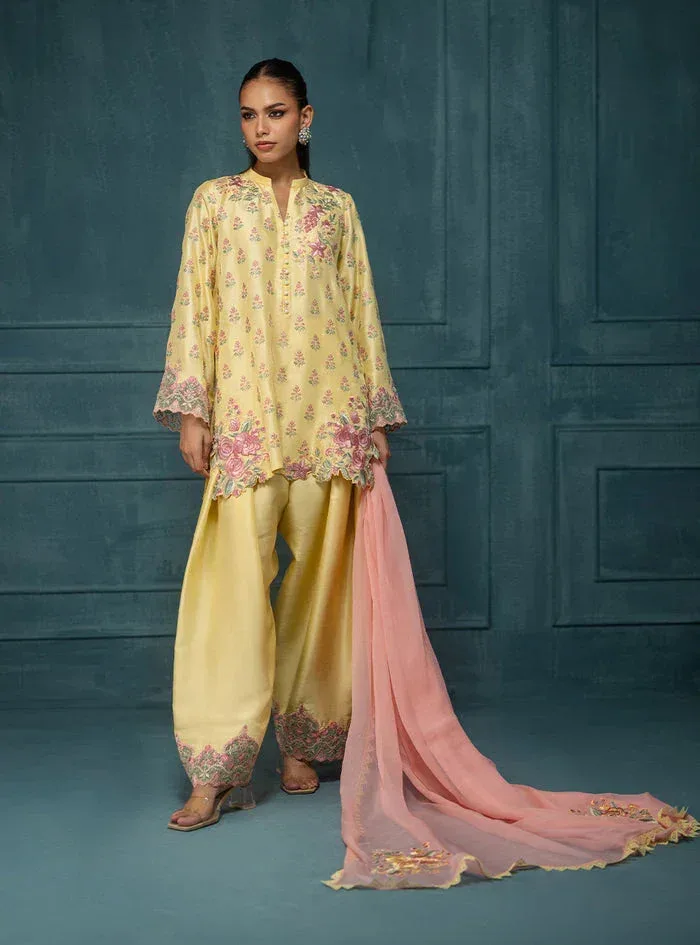 Zainab Chottani Luxe Edit 25 Pastel Yellow Raw Silk – view 5 – Poshaq