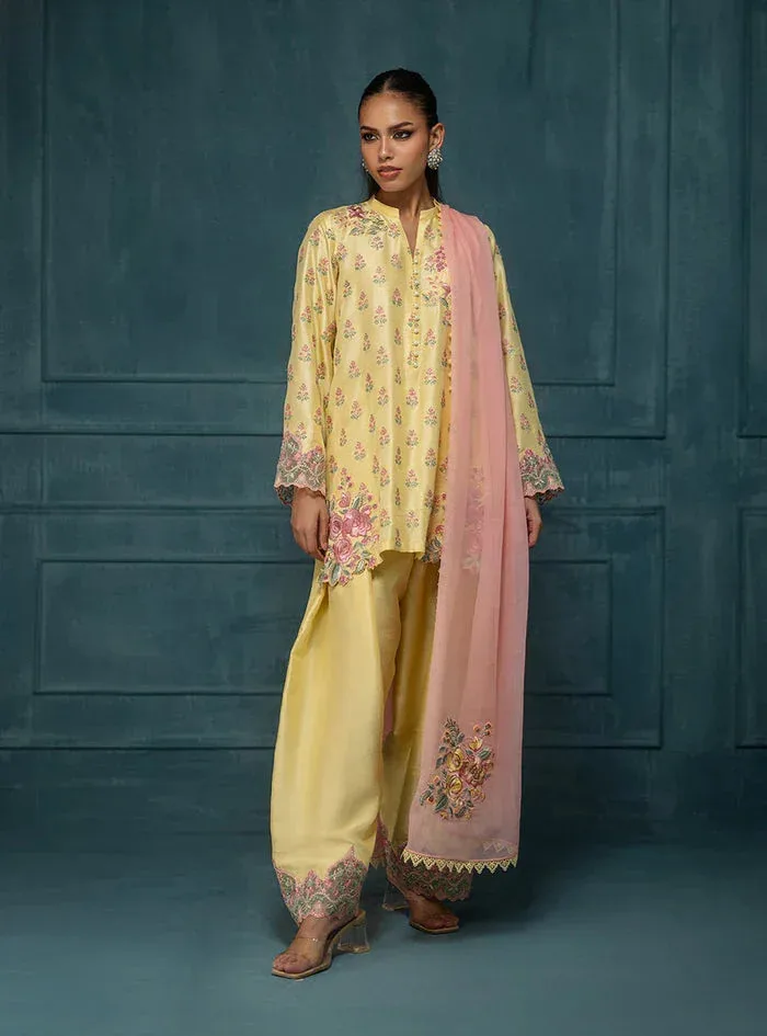 Zainab Chottani Luxe Edit 25 Pastel Yellow Raw Silk – view 6 – Poshaq
