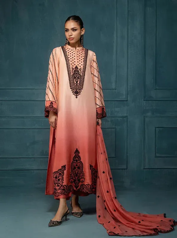 Zainab Chottani Luxe Edit 25 Peach Raw Silk – view 1 – Poshaq