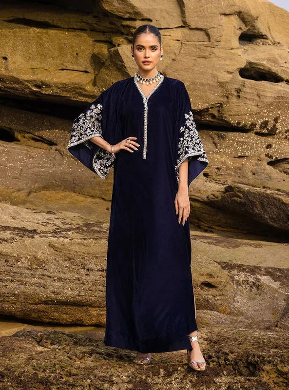 Zainab Chottani The Kaftan Edit Royal Blue Velvet – view 1 – Poshaq
