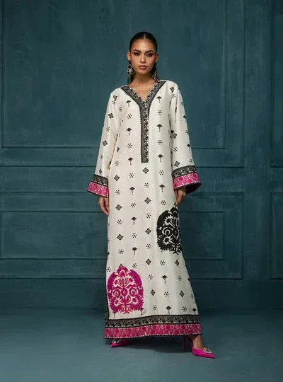 Zainab Chottani The Kaftan Edit Ivory Raw Silk – view 1 – Poshaq