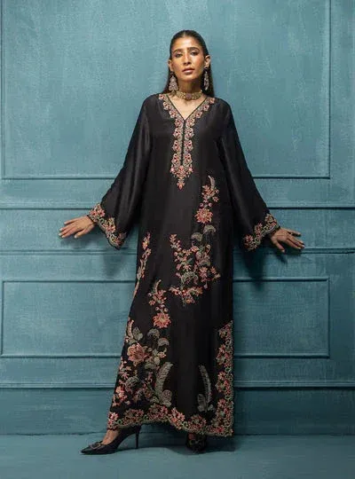 Zainab Chottani The Kaftan Edit Black Raw Silk – view 1 – Poshaq