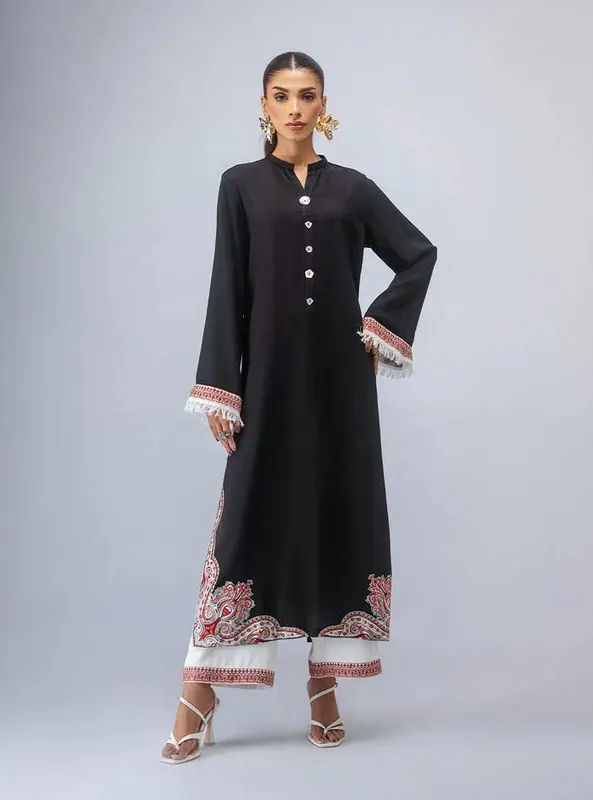 Zainab Chottani Aara Moonsoon Edit Black Viscose – view 1 – Poshaq