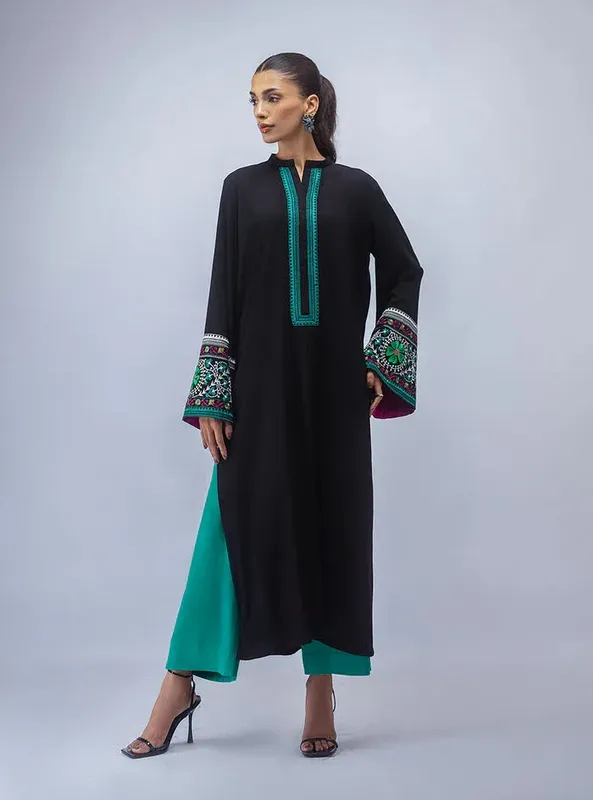 Zainab Chottani Aara Moonsoon Edit Black Viscose – view 1 – Poshaq