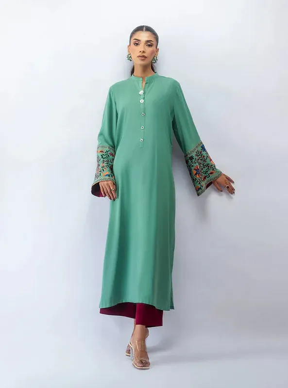 Zainab Chottani Aara Moonsoon Edit Mint Green Viscose – view 1 – Poshaq