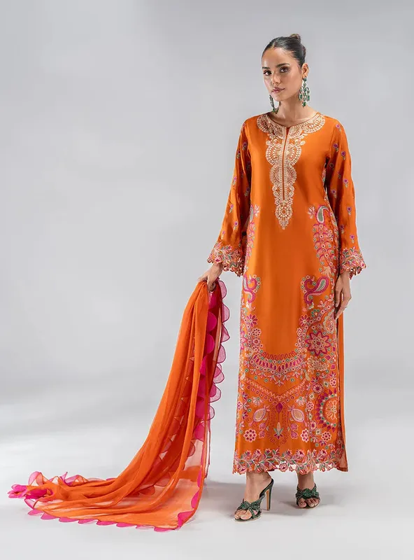 Zainab Chottani Luxe Pret 25 Orange Chiffon – view 1 – Poshaq