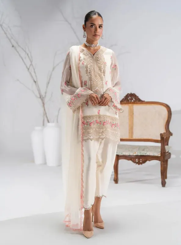 Zainab Chottani Eid Pret 25 Milk White Chiffon – view 1 – Poshaq