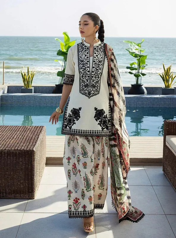 Zainab Chottani Tahra Lawn 25 Pearl White Organza – view 1 – Poshaq