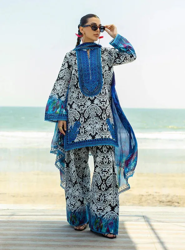 Zainab Chottani Tahra Lawn 25 Blue Organza – view 1 – Poshaq