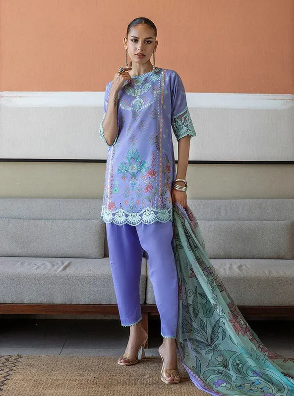 Zainab Chottani Tahra Lawn 25 Light Lavender Organza – view 1 – Poshaq