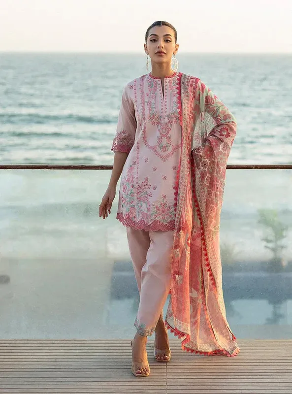 Zainab Chottani Tahra Lawn 25 Light Pink Organza – view 1 – Poshaq