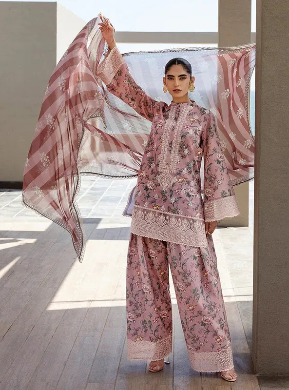 Zainab Chottani Tahra Lawn 25 Pink Organza – view 1 – Poshaq