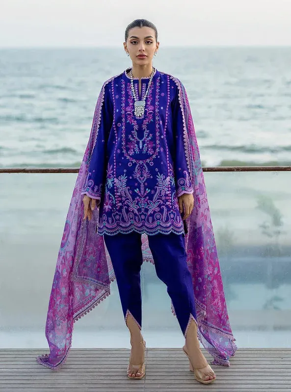 Zainab Chottani Tahra Lawn 25 Cobalt Blue Organza – view 1 – Poshaq