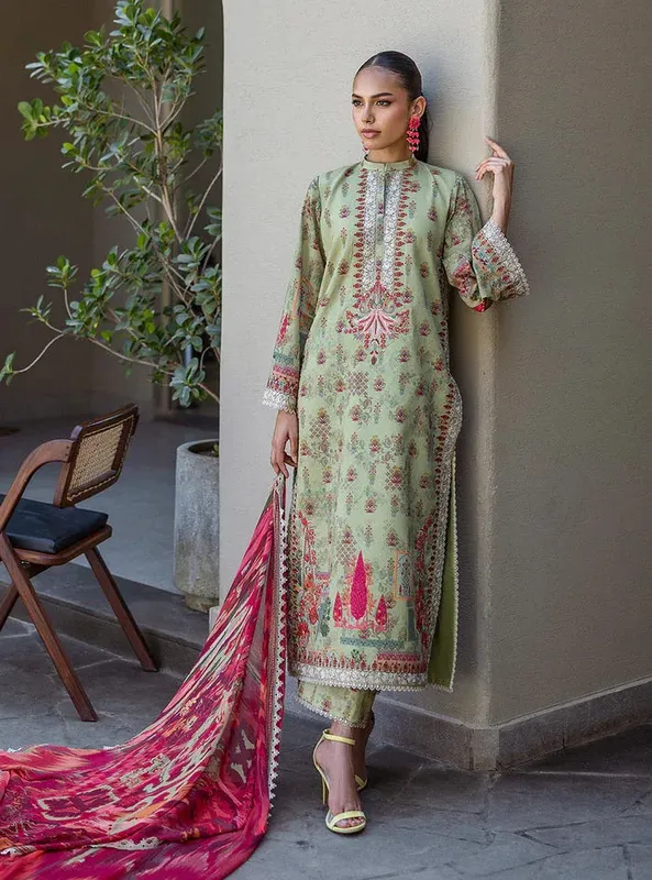 Zainab Chottani Tahra Lawn 25 Apple Green Organza – view 1 – Poshaq