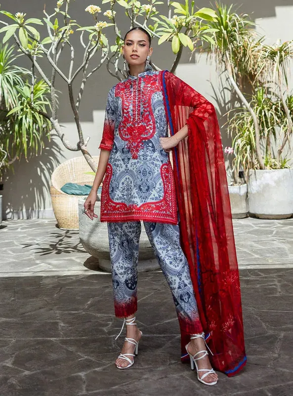Zainab Chottani Tahra Lawn 25 Blue Gray Organza – view 1 – Poshaq
